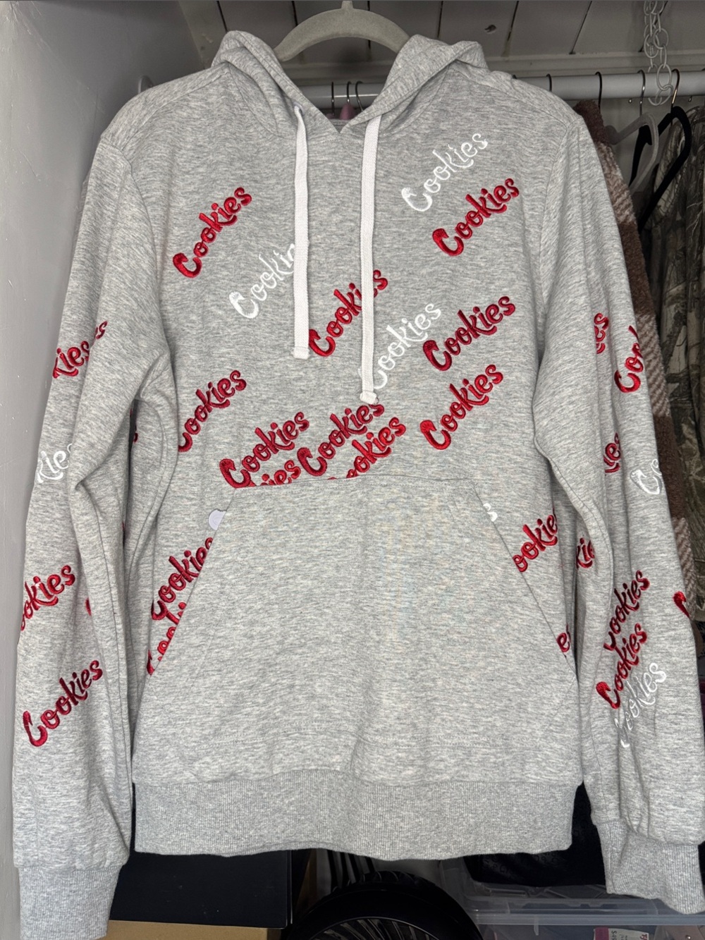 Grey Hoodie with Allover 'Cookies' Logo Print